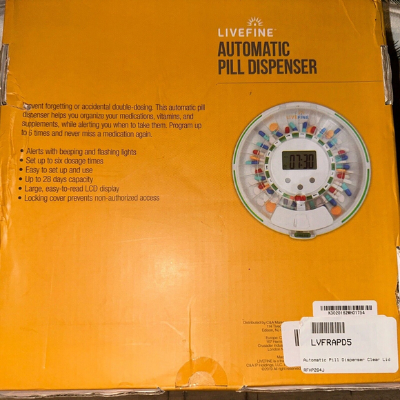 LiveFine Automatic Pill Dispenser Alerts w/Sounds & Lights 28 Days Medication - Picture 4 of 4